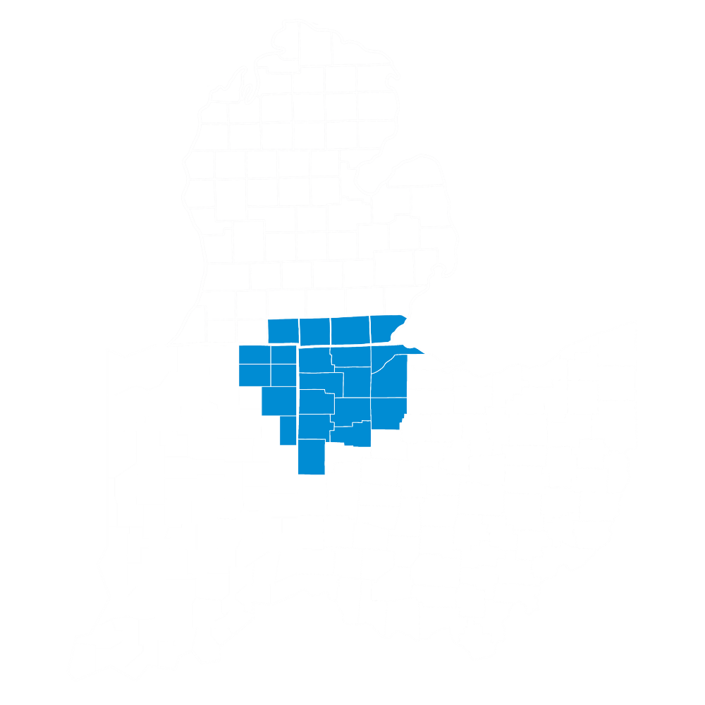 MetaLINK Technologies internet service coverage map showing highlighted counties in northern Indiana, northwest Ohio, and southern Michigan