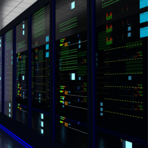 Server racks in a secure data center, representing MetaLINK’s local co-location hosting services for businesses
