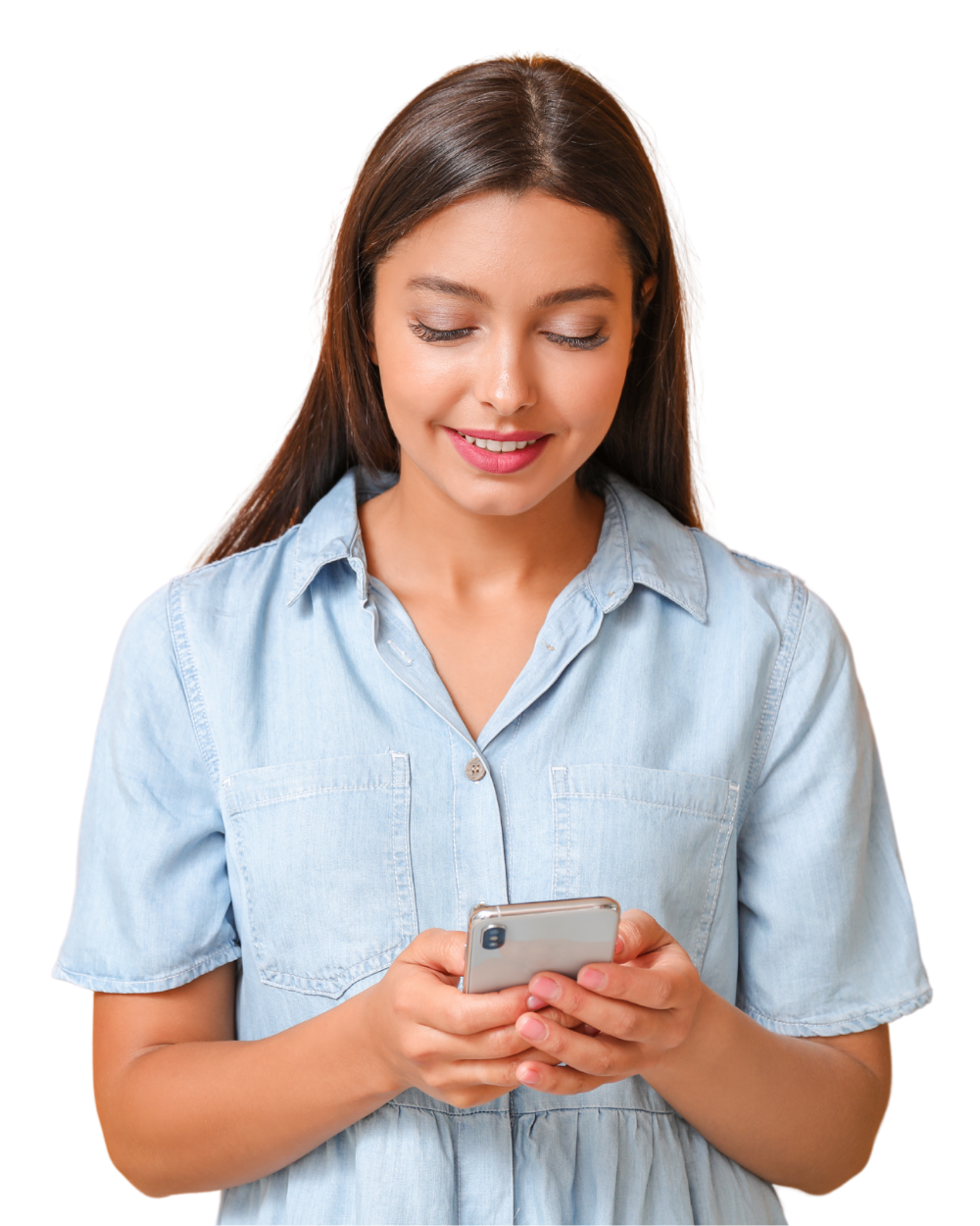 Woman using smartphone to contact MetaLINK Technologies for support or new service inquiries