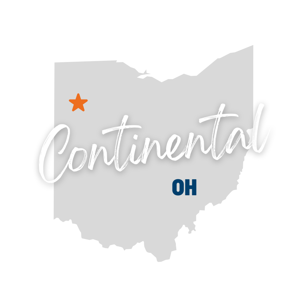 Continental Ohio service area graphic with town labeled on state map