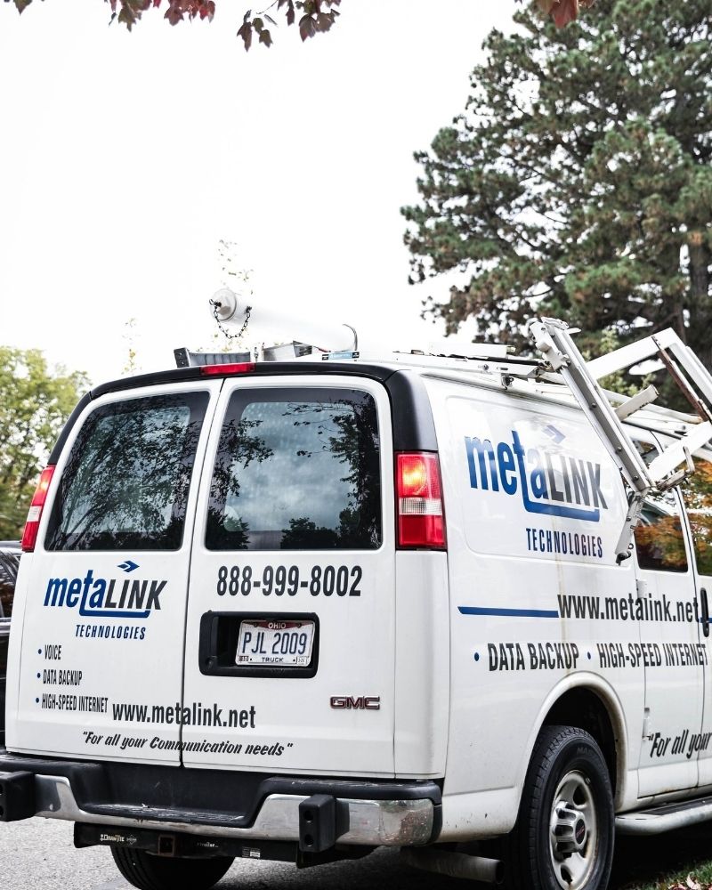 MetaLINK Technologies service van parked during an internet installation visit in Montpelier, Ohio.