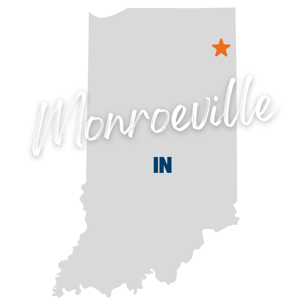 Map of Indiana with Monroeville marked to highlight MetaLINK Technologies’ high-speed internet upgrade in the area