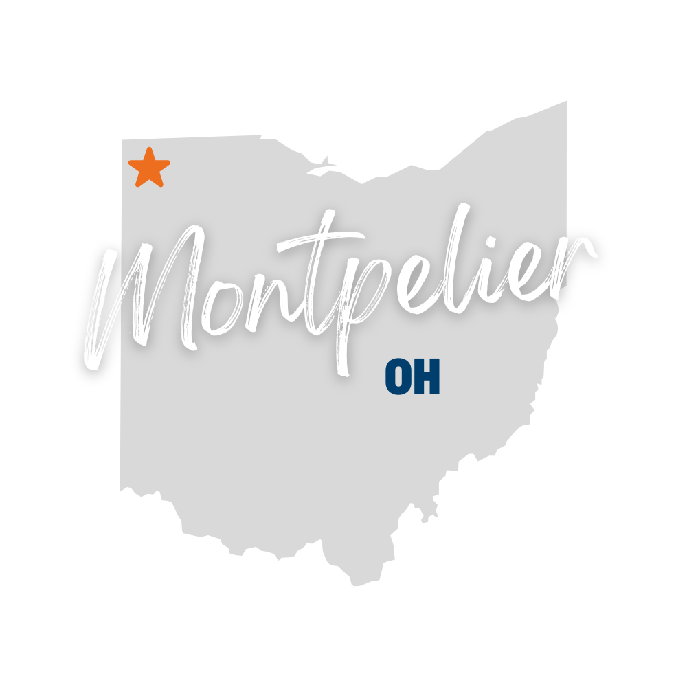 Montpelier Ohio service area graphic with town labeled on state map