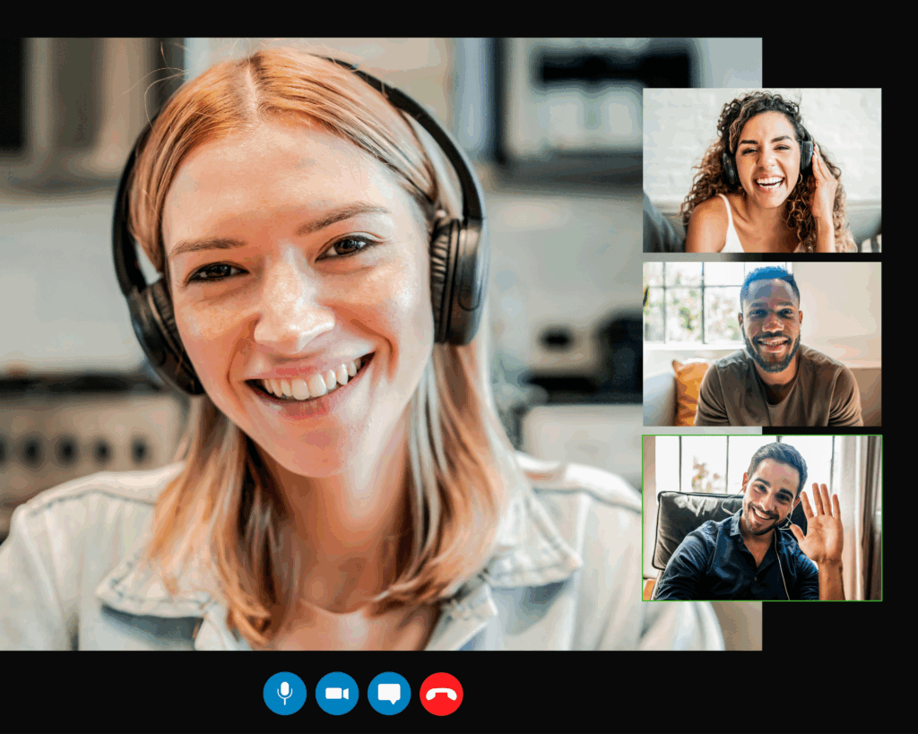 Group video call with four people using MetaLINK high-speed internet