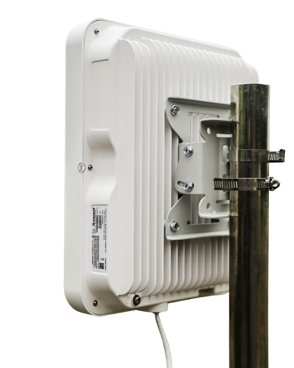 MetaLINK wireless internet equipment mounted on exterior pole bracket