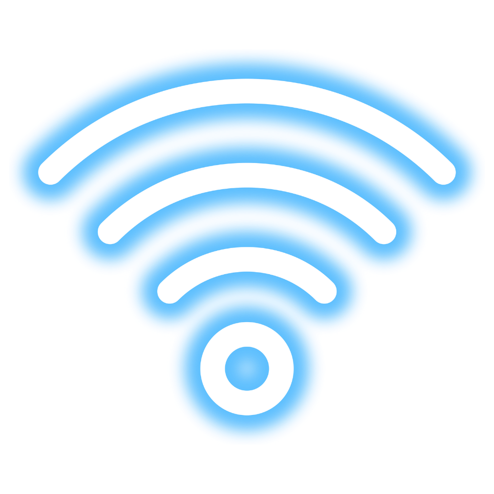 Blue gradient WiFi signal icon representing wireless internet coverage and connectivity.