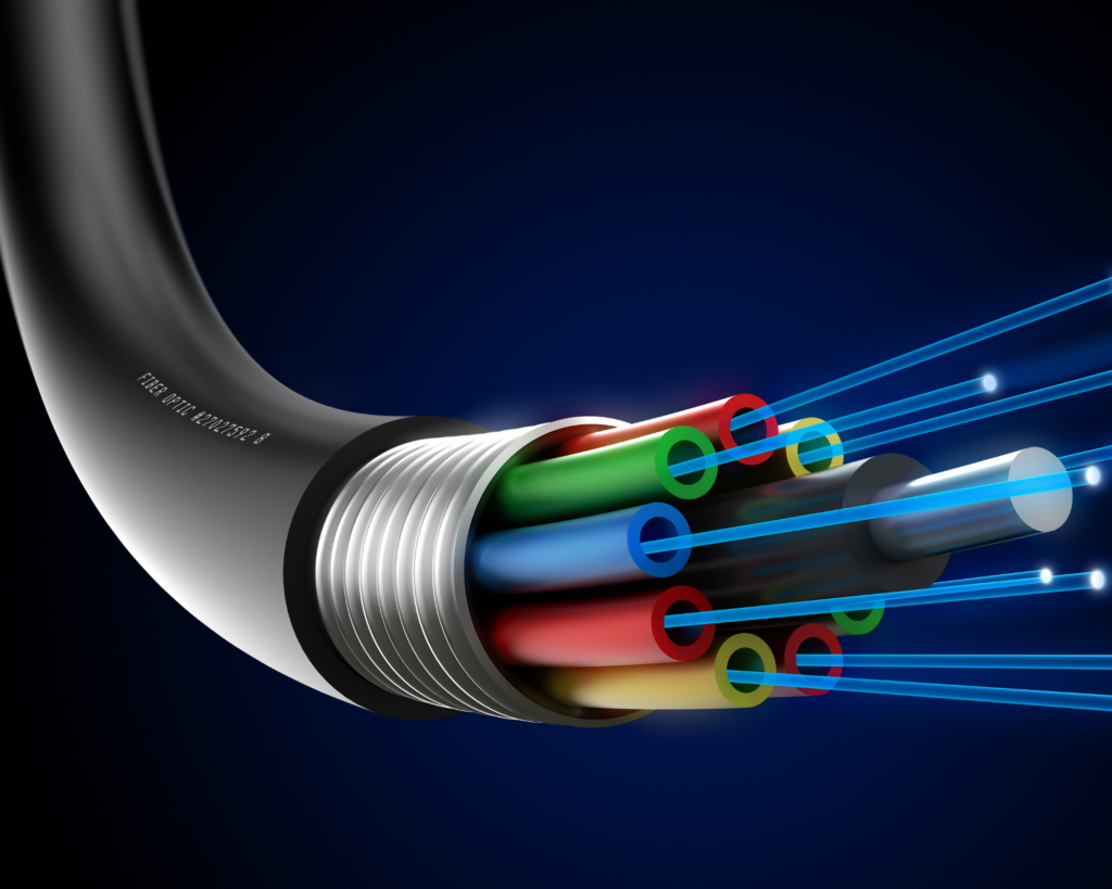 Fiber optic cable with high-speed data strands representing MetaLINK Technologies fiber internet service in Northwest Ohio